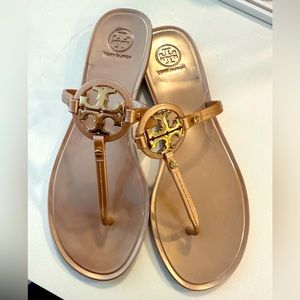 Rose gold Tory Burch jelly sandals